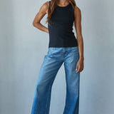 Cotton Round Neck Sleeveless Tank Top: Black / S