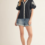 Artisan Embroidered Puff Sleeve Blouse