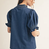 Solid Contrast Detail Washed Denim Top