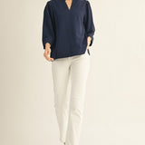 Plus Size Ruffled Neck Crinkle Solid Top