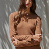 Knit Cotton Polyester Spandex Round Neck Long Sleeve: Brown / S