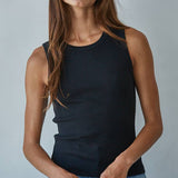Cotton Round Neck Sleeveless Tank Top: Black / S