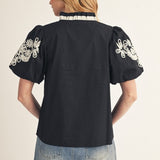 Artisan Embroidered Puff Sleeve Blouse