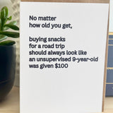 Road Trip Snack Humor | Funny Greeting Card