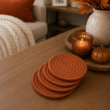 Autumn Braided Fabric Coaster Set — Rust Orange (4-Pack)