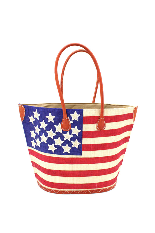 American Flag Small Straw Tote Bag