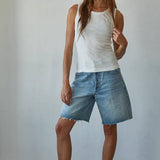 Cotton Round Neck Sleeveless Tank Top: Off White / M