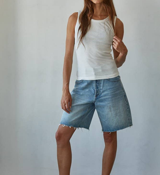 Cotton Round Neck Sleeveless Tank Top: Off White / S