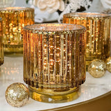 Ribbed Gold Glass Votive Candle Holder