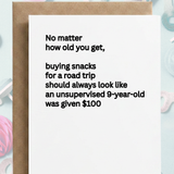 Road Trip Snack Humor | Funny Greeting Card