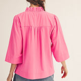 Ruffled Neck Crinkle Solid Top
