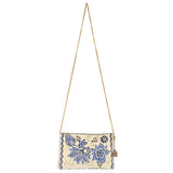 Easy Street Denim Flowers Beaded Crossbody Phone Bag