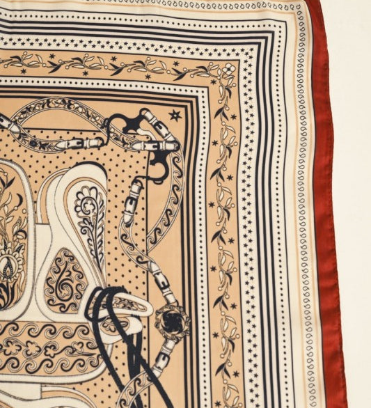 Flower, Paisley & Chain Print Elegant Silk Scarf