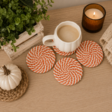 Autumn Braided Fabric Coaster Set — Orange White Spiral (4-Pack)