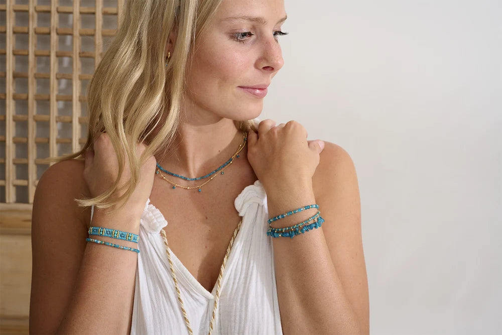 Arabella Apatite & Blue Topaz Gold Slider Bracelet