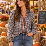 THML Long Sleeve Gingham Button Up Top
