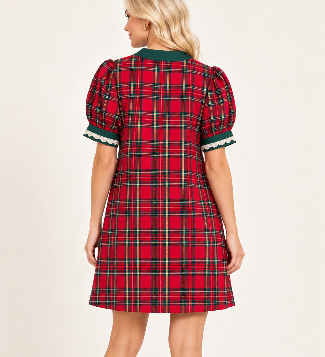 JODIFL Red Plaid Dress with Green & White Accents