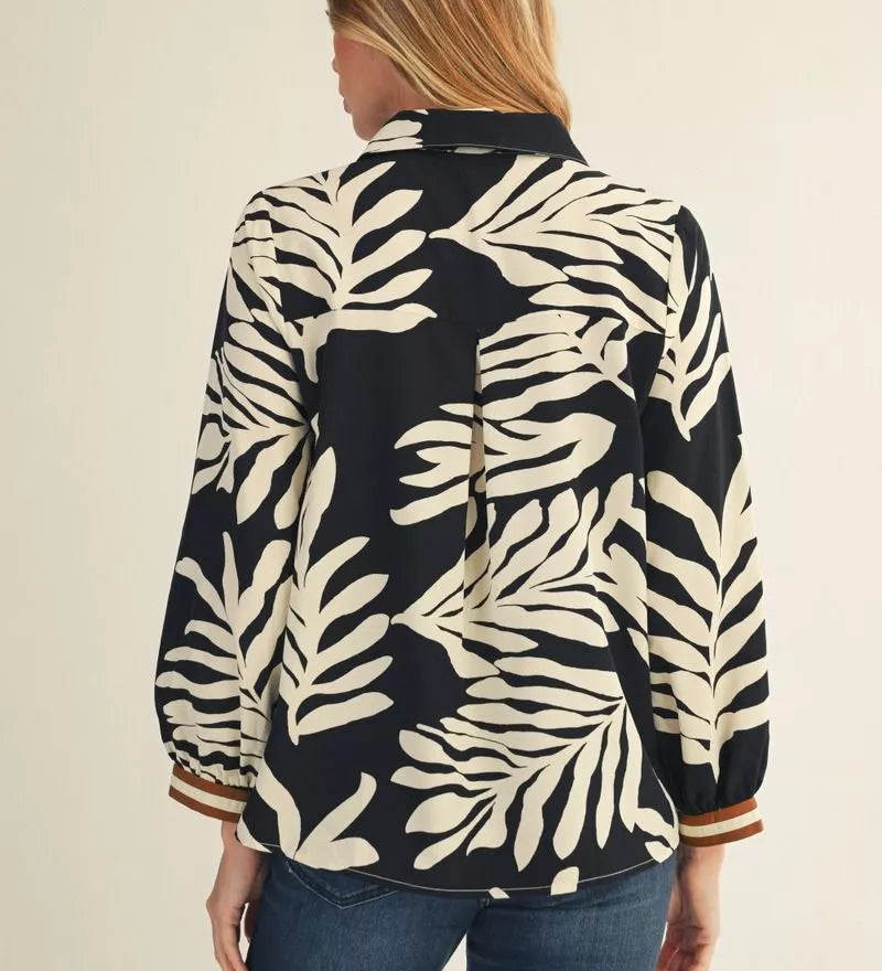 JODIFL Black Leaf Top with Gold Accent