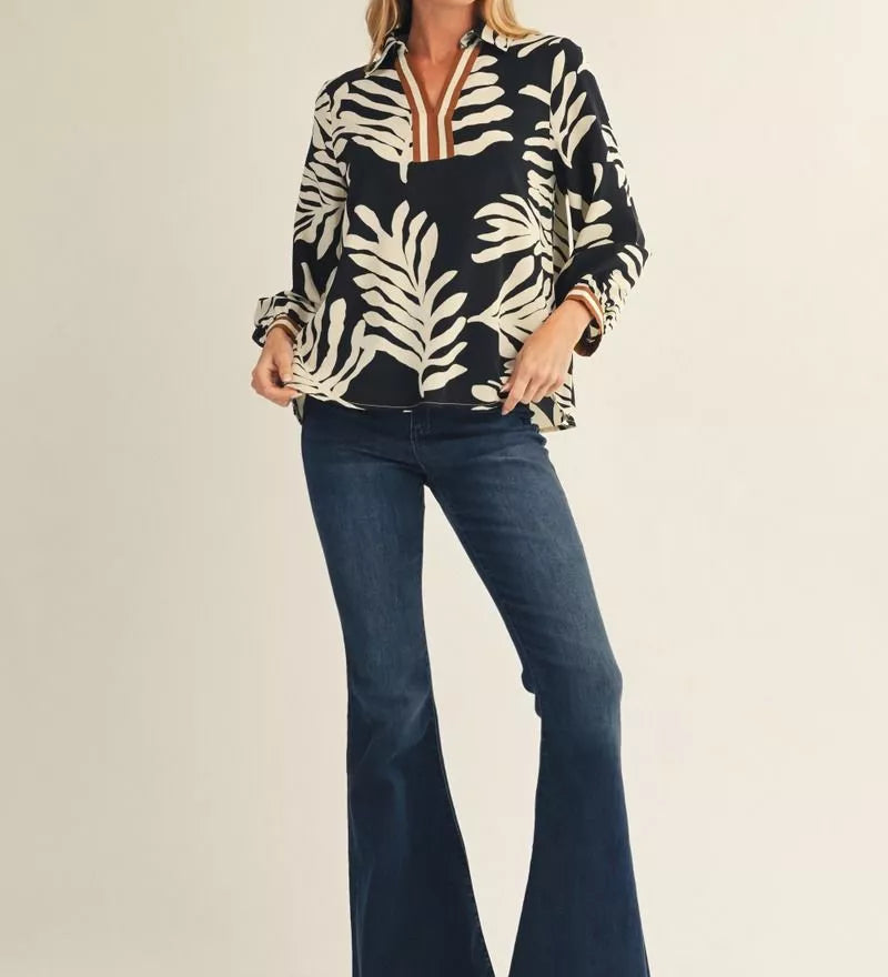 JODIFL Black Leaf Top with Gold Accent