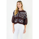 Wide Sleeve Pattern Button Cardigan - Brown