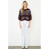 Wide Sleeve Pattern Button Cardigan - Brown