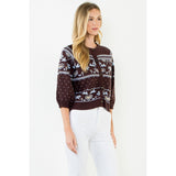 Wide Sleeve Pattern Button Cardigan - Brown