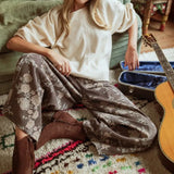 Brown Floral Barrel Pants
