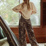 Brown Floral Barrel Pants