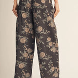 Brown Floral Barrel Pants