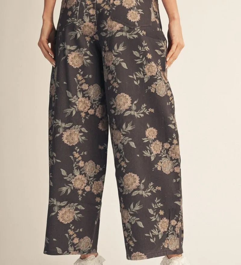 Brown Floral Barrel Pants