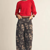 Brown Floral Barrel Pants