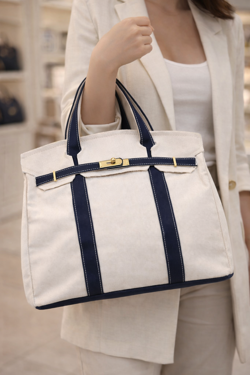 Heritage Stripe Canvas Tote Bag – A Refined Everyday & Weekender Carryall
