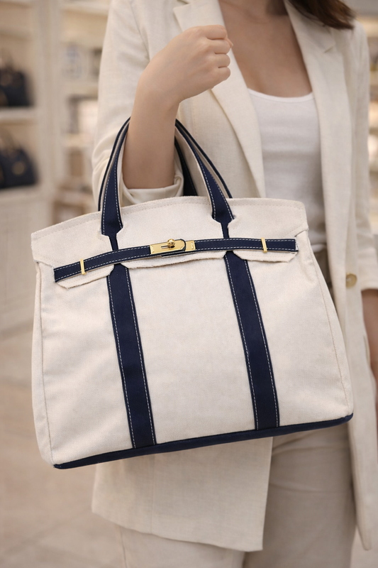 Heritage Stripe Canvas Tote Bag – A Refined Everyday & Weekender Carryall