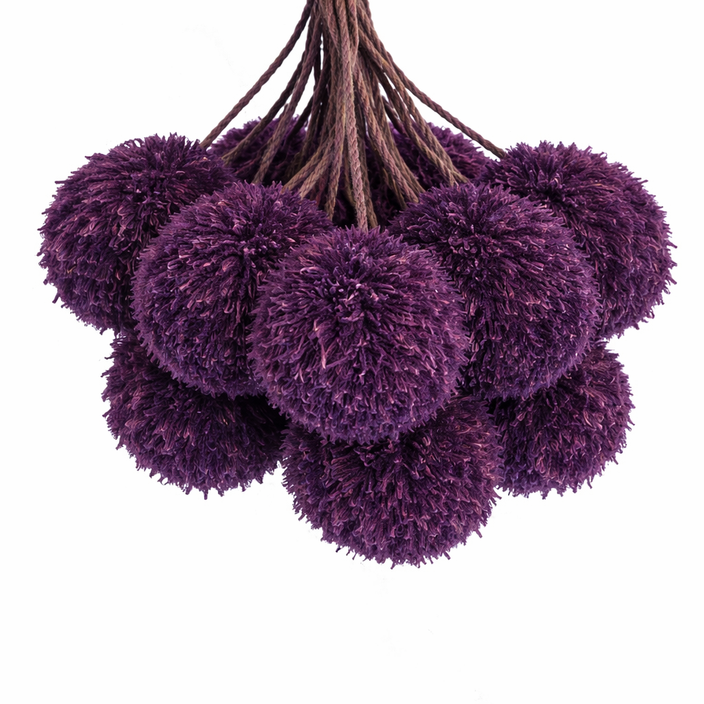 Pompoms Raffia Poufs Handbag Charm Embellishment: Eggplant
