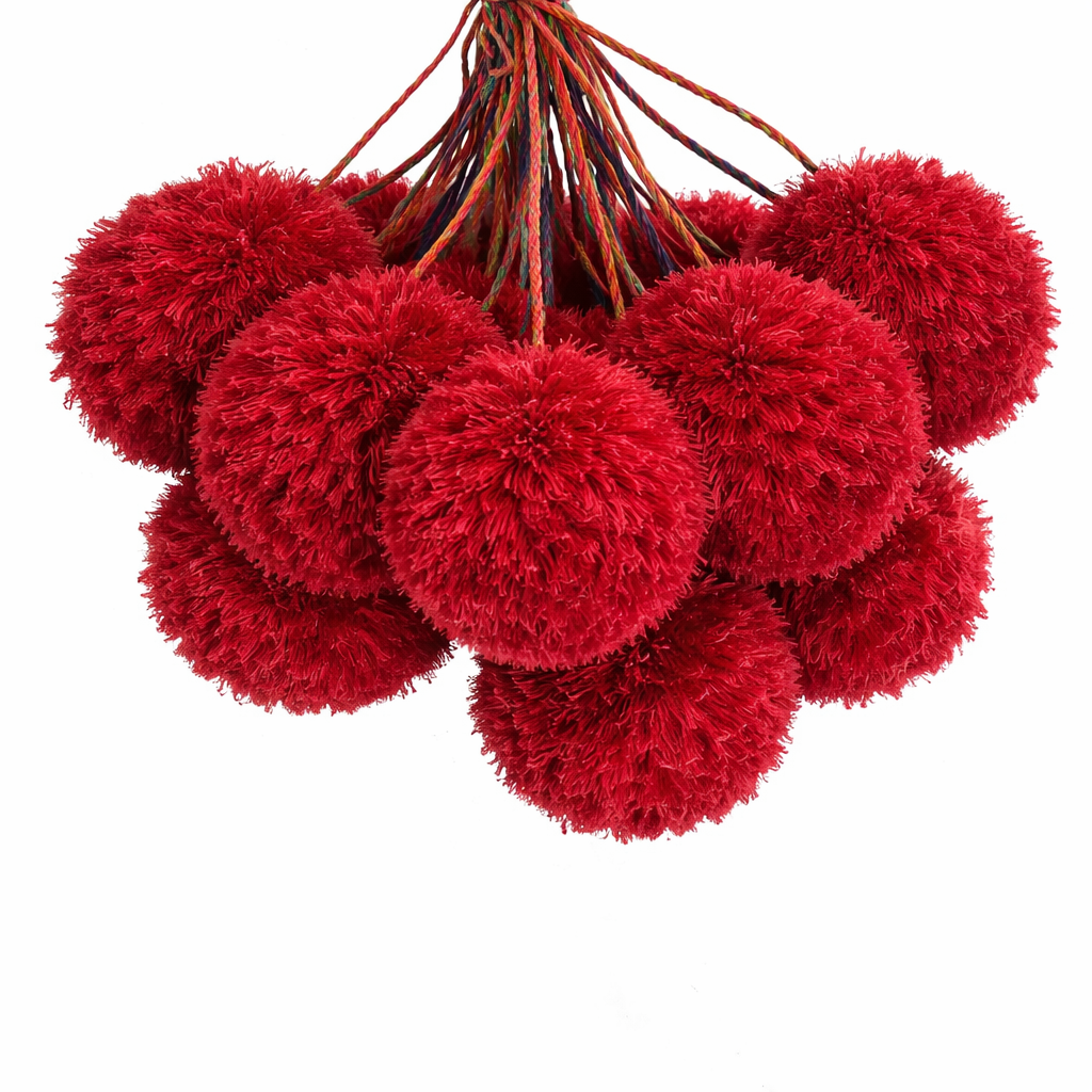 Pompoms Raffia Poufs Handbag Charm Embellishment: Red