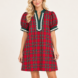 JODIFL Red Plaid Dress with Green & White Accents