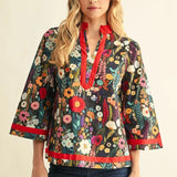 JODIFL Red Floral Mix Top