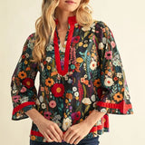 JODIFL Red Floral Mix Top