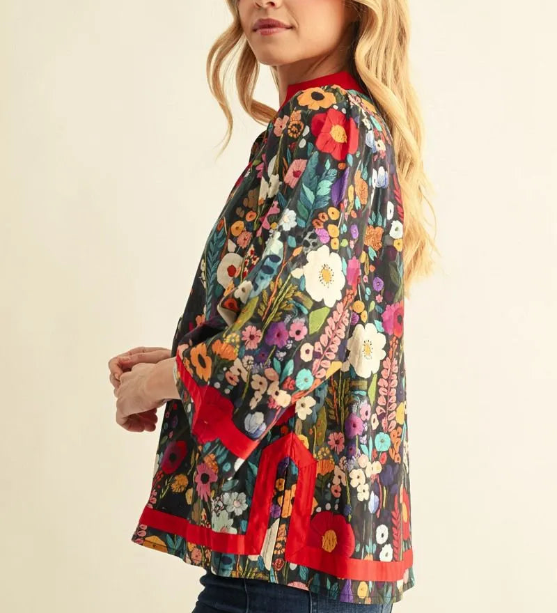 JODIFL Red Floral Mix Top