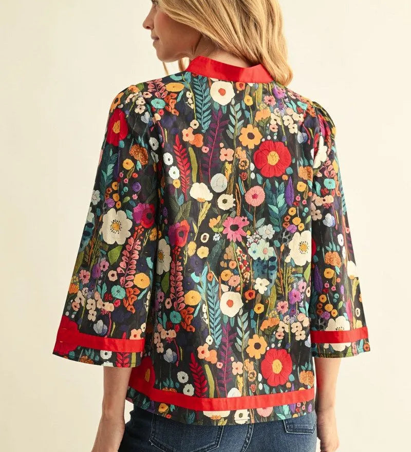 JODIFL Red Floral Mix Top