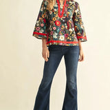 JODIFL Red Floral Mix Top