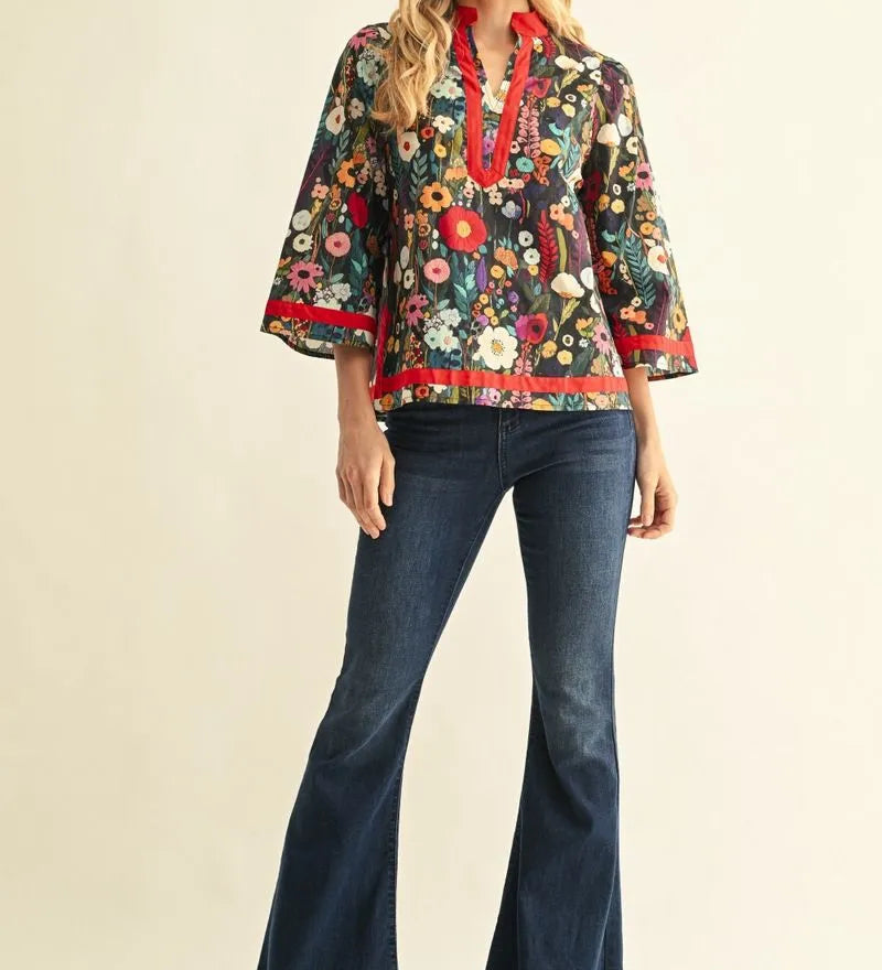 JODIFL Red Floral Mix Top