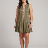 Sleeveless Suede Dress with Stripe Detail