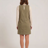 Sleeveless Suede Dress with Stripe Detail