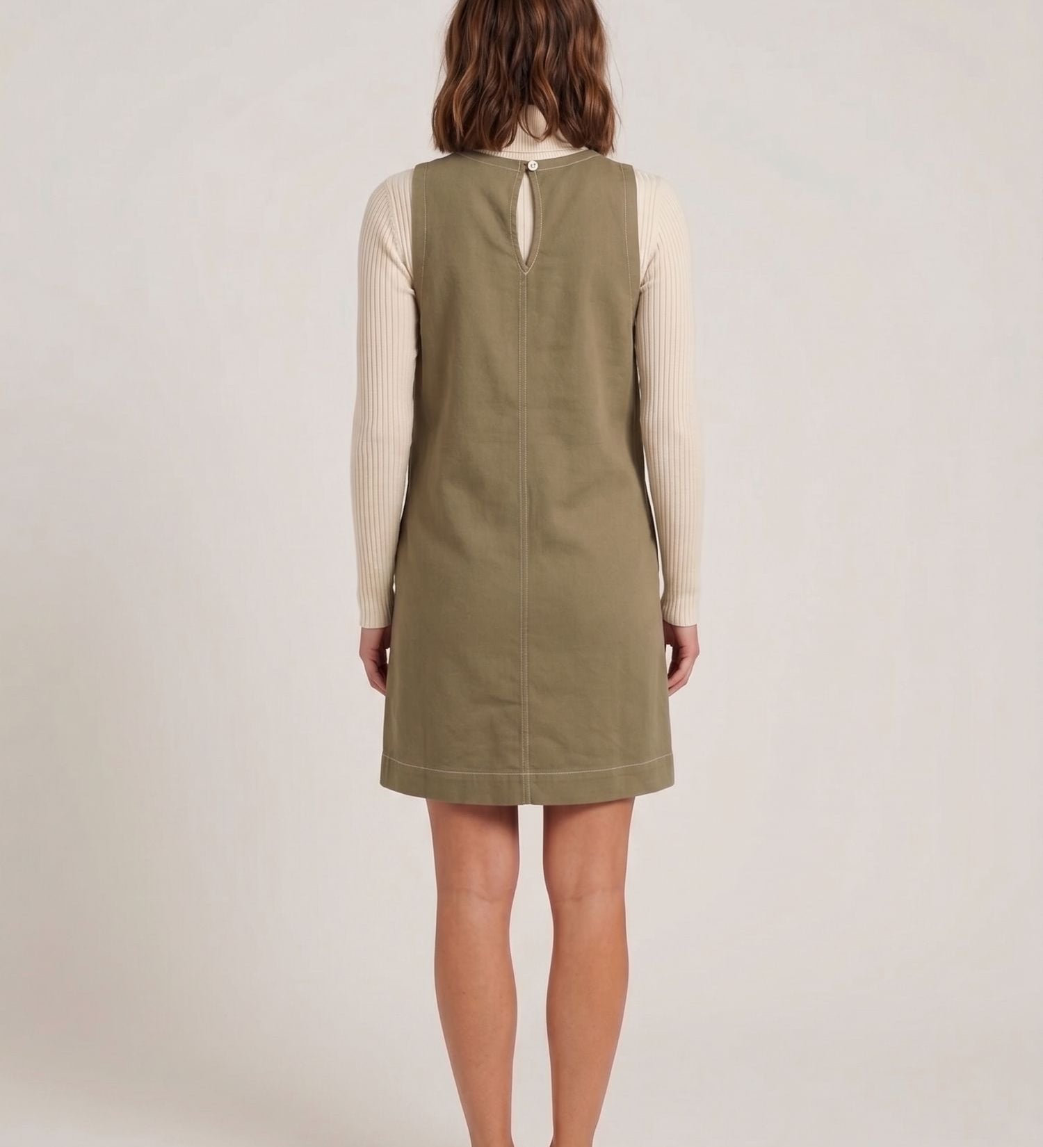 Sleeveless Suede Dress with Stripe Detail