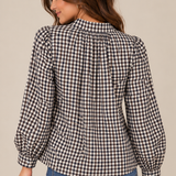 THML Long Sleeve Gingham Button Up Top
