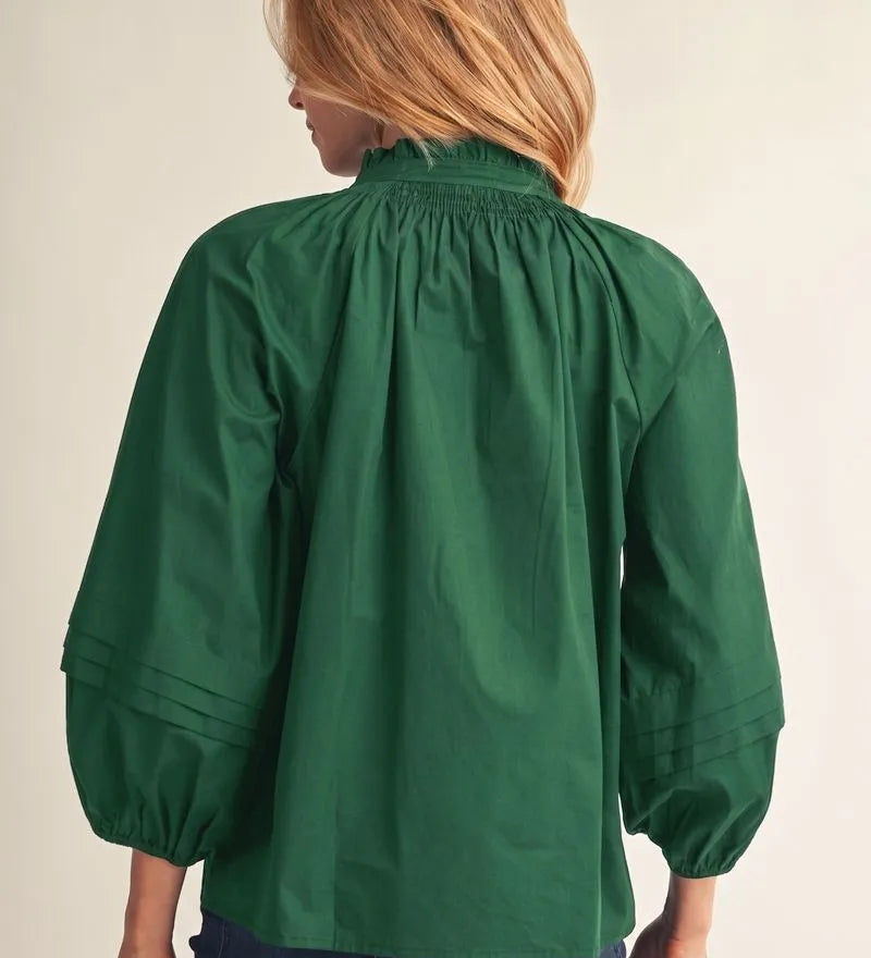 JODIFL Green Long Sleeved Smocked Top