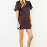 Maroon Puff Sleeve Short Solid Dress