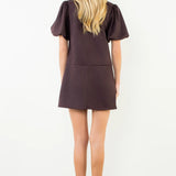 Maroon Puff Sleeve Short Solid Dress