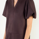 Maroon Puff Sleeve Short Solid Dress